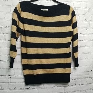 Clovis Ruffin Black Gold Stripe Knit Sweater Medium